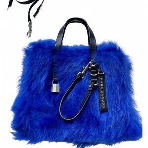 Marc Jacobs real fur used once cobalt blue purse with long strap